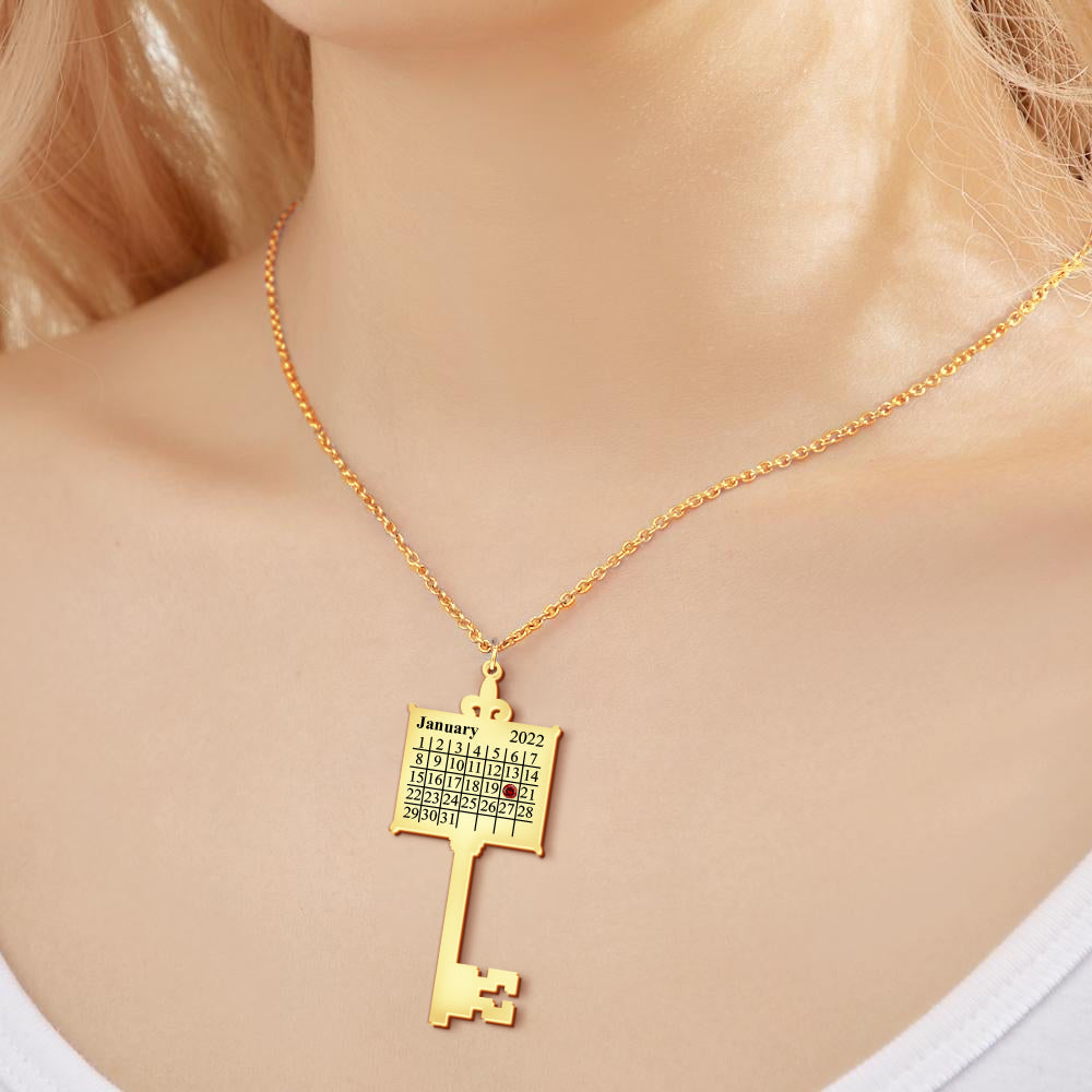 Key Calendar Charm - Personalized Key Birthday Calendar Necklace