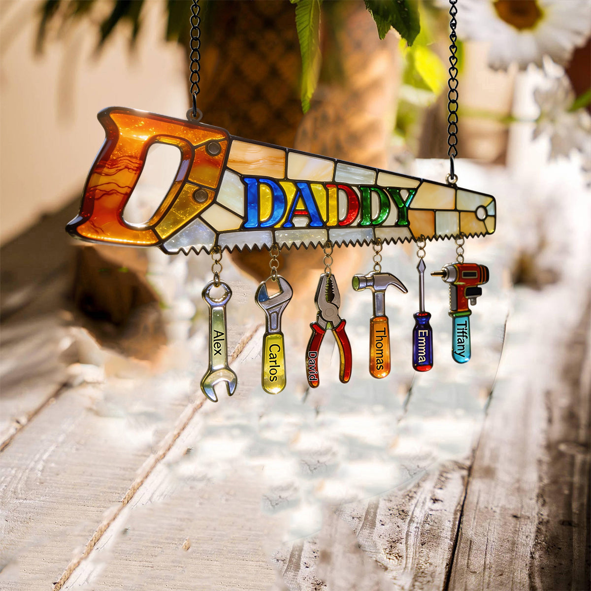 Best Dad Ever - Personalized Father Window Hanging Suncatcher With Custom Charms