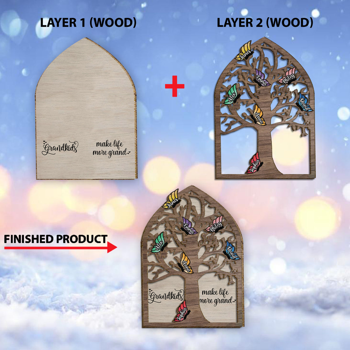 Grandkids Make Life More Grand Butterflies - Personalized Grandma 2 Layered Wood Sign / Wood Plaque