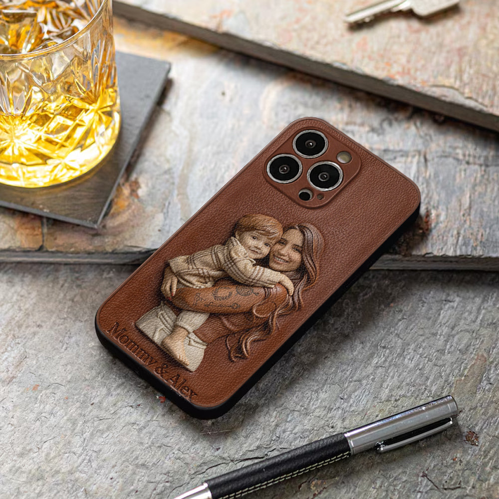 Custom Any Photo Gift For Mom, Grandma - Personalized Mother Leather Phone Case