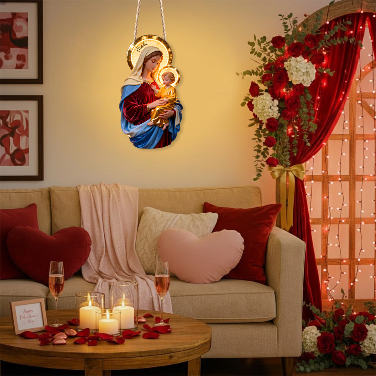 Blessed Virgin Mary Faith - Personalized Christian LED Light Acrylic Sign