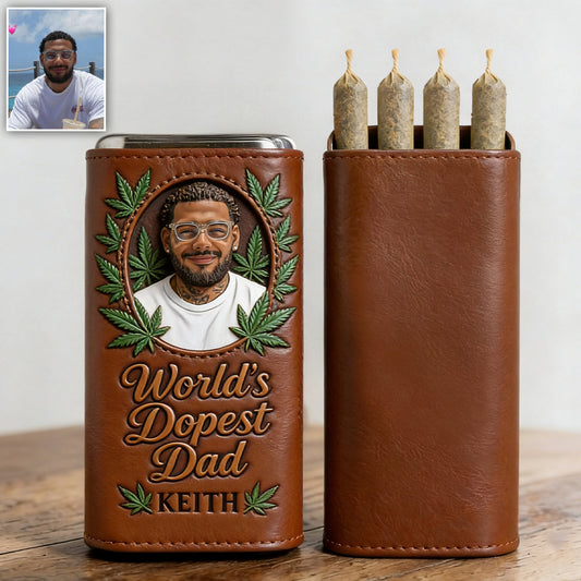 Cannabis Enthusiast, World's Dopest Dad - Personalized Weed Leather Pre-roll Humidor Case