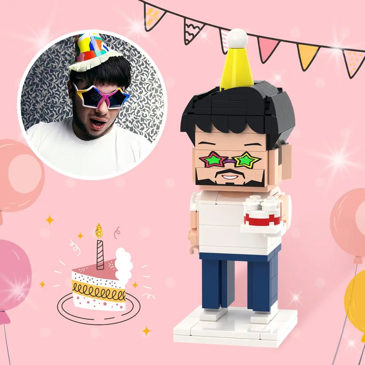 Any Birthday Photo - Personalized Birthday Photo Brick Figures