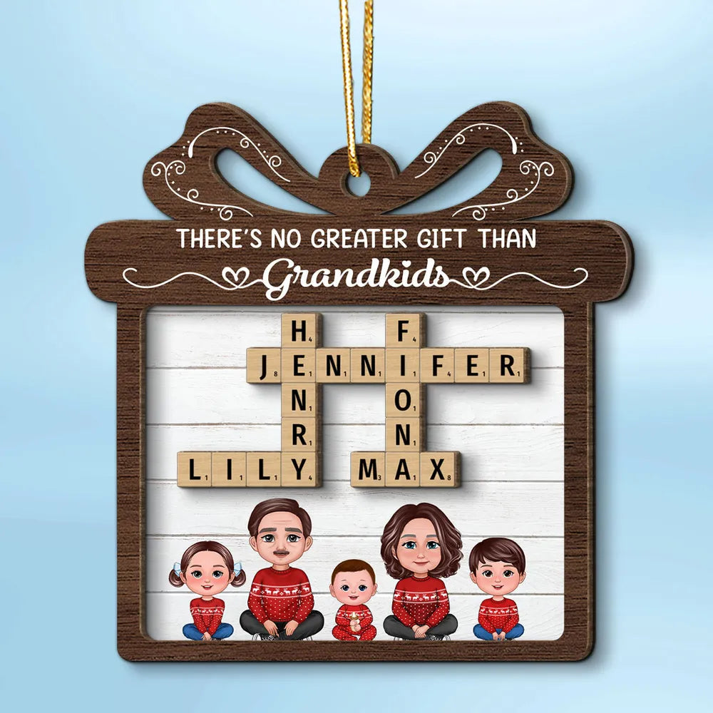 No Greater Gift Than Grandkids Crossword Puzzle Art Personalized 2-Layer Wooden Ornament