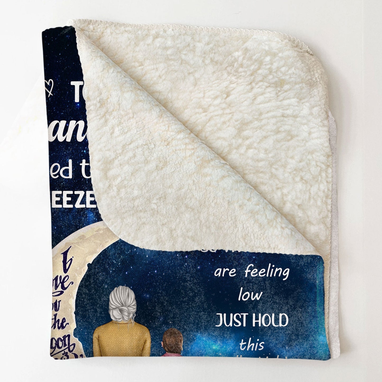 Granddaughter Blanket - Galaxy Moon & Stars, grandma & child sitting, I love you to the moon and back - unique gift