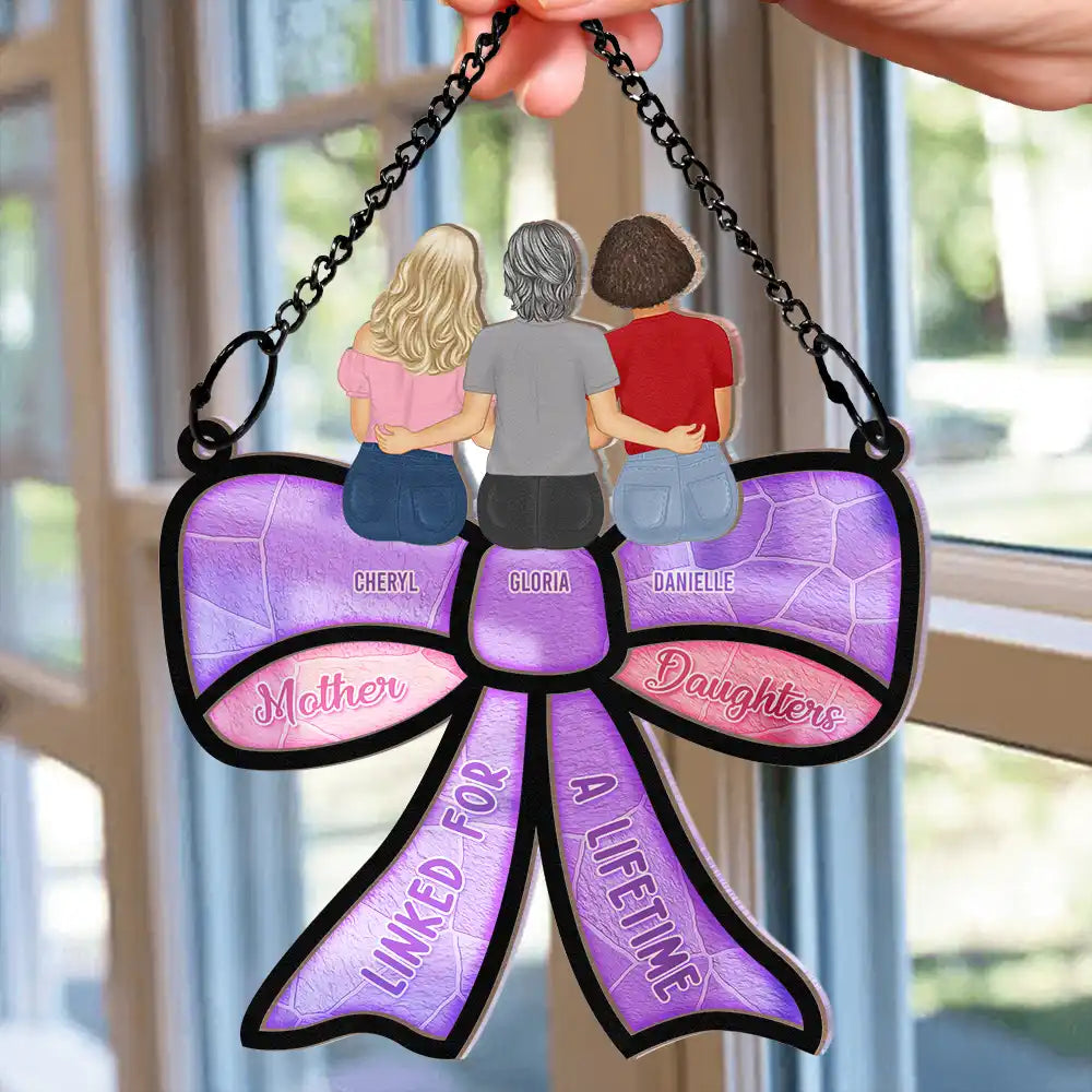 Mother & Daughter – Forever Linked Together - Personalized Wood and Acrylic Layered Ornament with Heartwarming Message, Perfect for Mother’s Day Gift