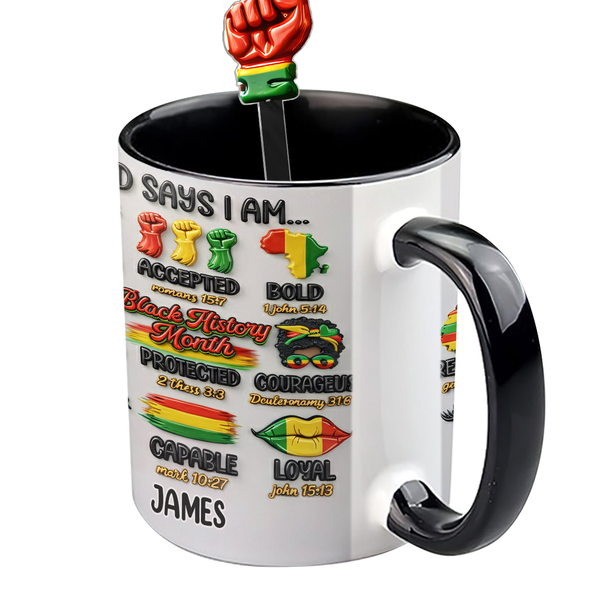 Black History Month, God Says You Are - Personalized African American Set Accent Mug With Acrylic Stirrers