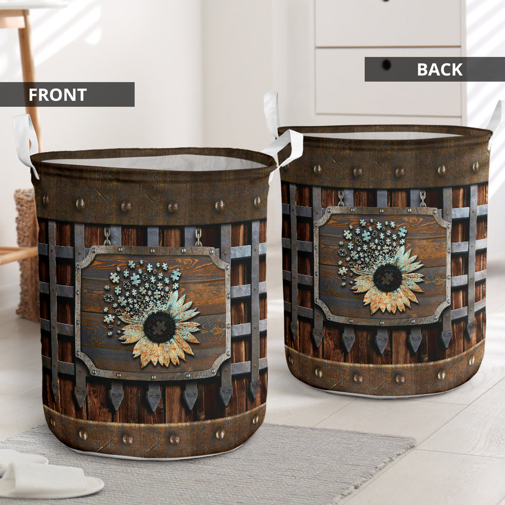 Autism Awareness Faux Wood Pattern Print Autism Awareness Storage Basket 0622