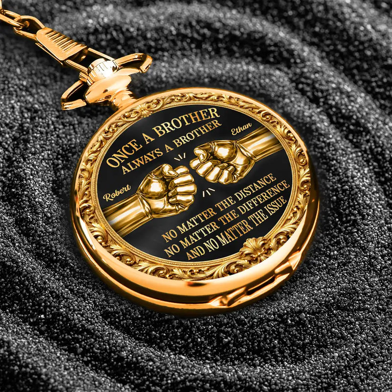 Personalized Pocket Watch Vintage Fist Bump Brothers Quote Keepsake, Unique Gift for Brother or Best Friend