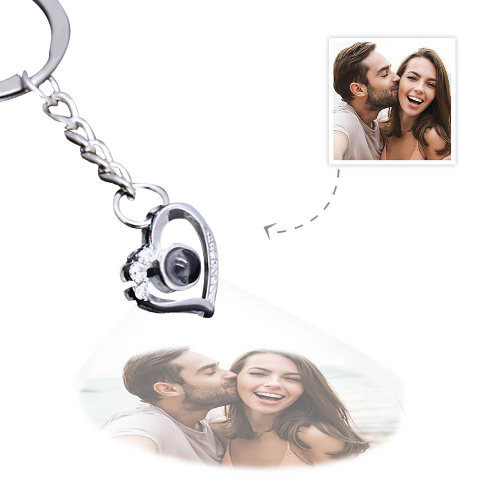 Custom Photo Heart Projection Heart Shaped Projection Keychain - gift for anyone, dog lover, cat lover, who lost a loved one - Personalized Keychain