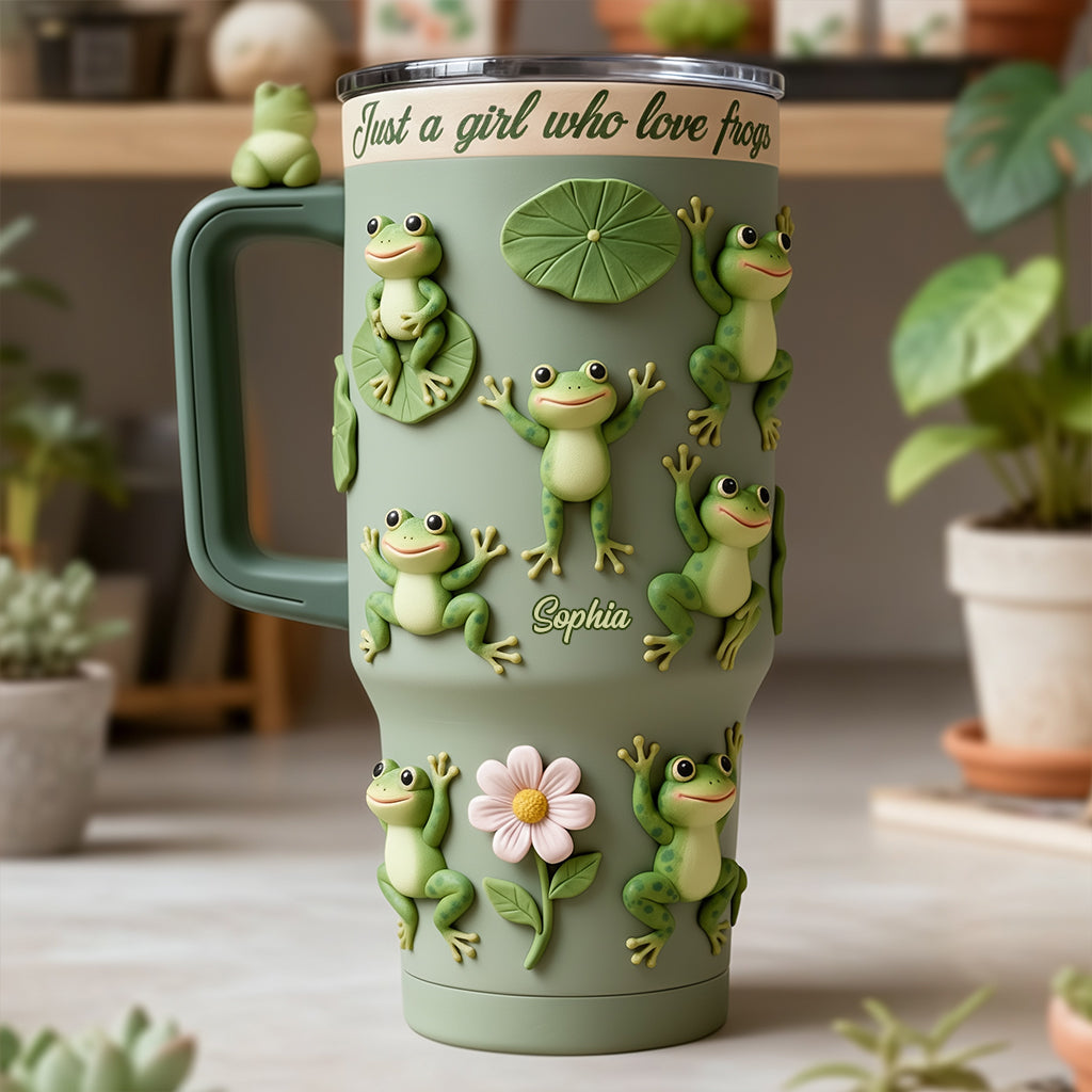 Just A Girl Who Loves Frogs - Personalized Frog Tumbler With Handle