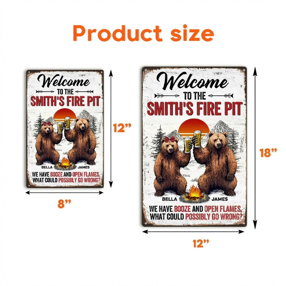 Personalized Rectangular Iron Sign for the Fire Pit - Funny Welcome Bear Toast Outdoor Decor, Unique Gift