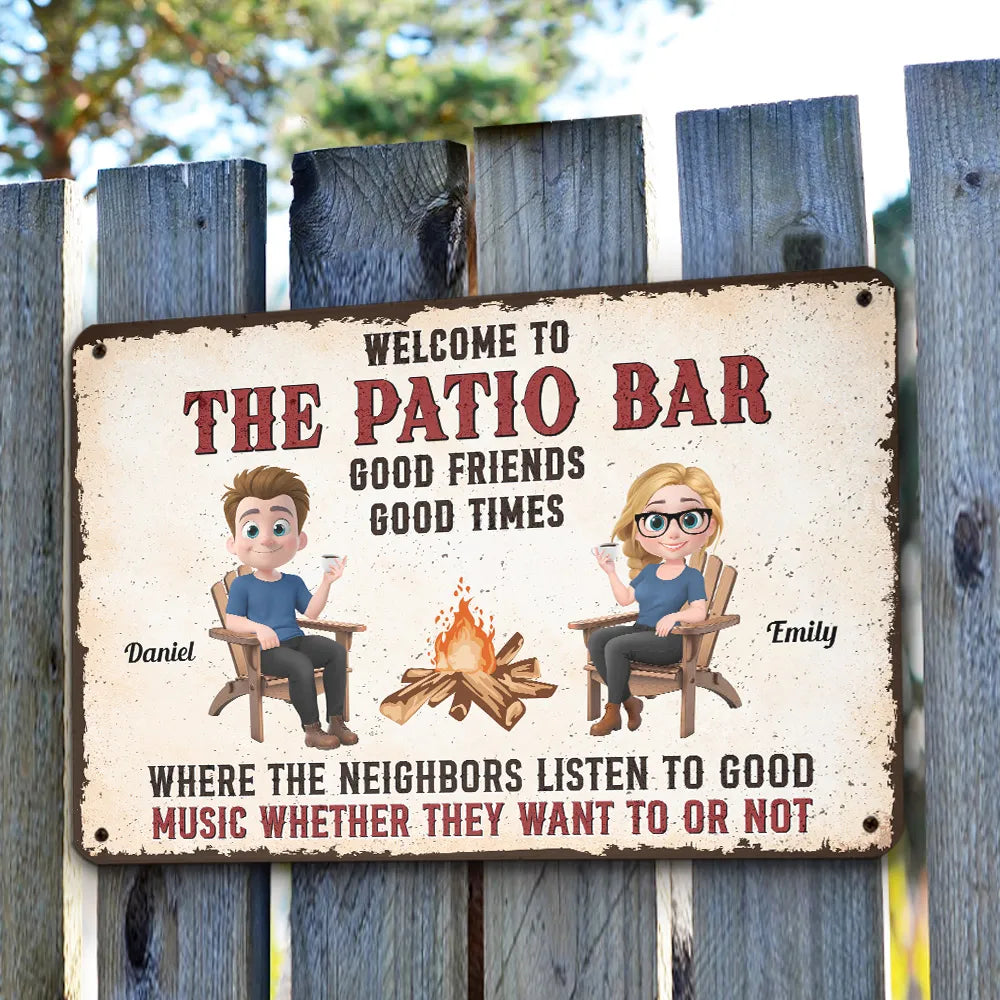 Welcome to The Backyard Bar Rectangular Iron Sign – Personalized Couple's Gift for Home Decor