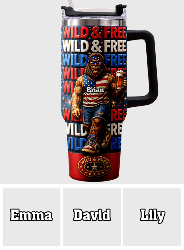 4th of July, Bigfoot Independence Day - Personalized Bigfoot Tumbler With Handle