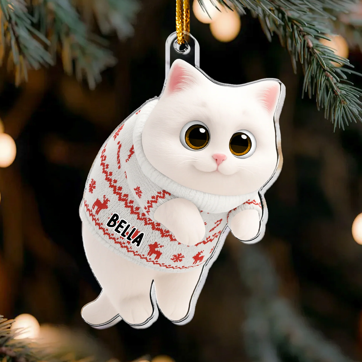 Acrylic Ornament - Cute Cat in Holiday Sweater, Customizable Tree Decor, a Unique Gift for Cat Lovers