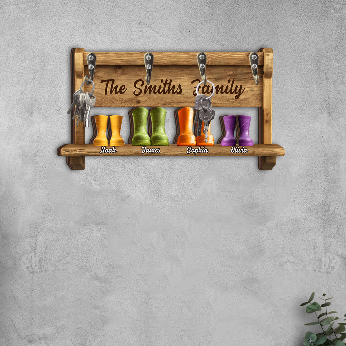 Family Funny Keyrack, Rain Boots Family - Personalized Family Custom Shaped Key Rack