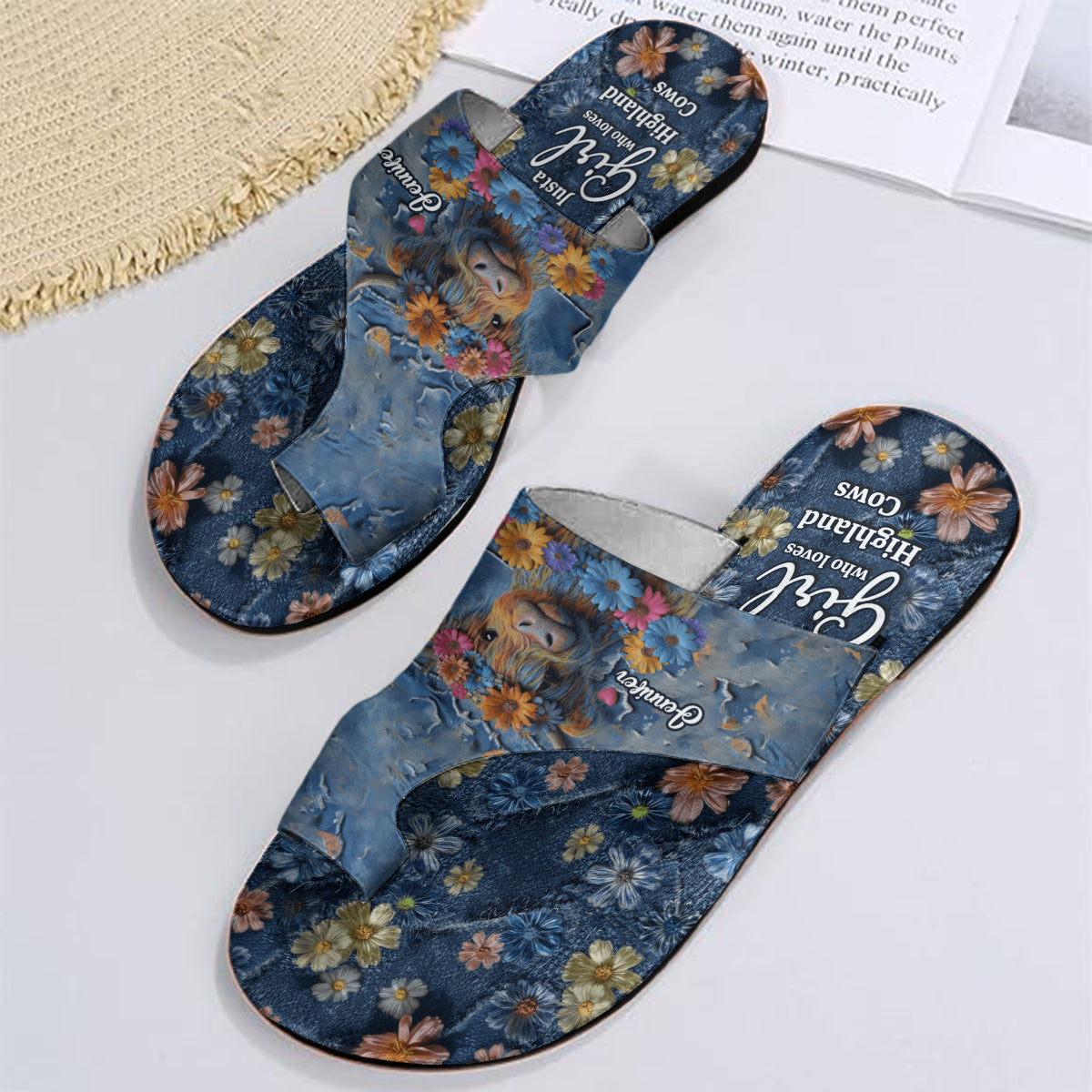 Just A Girl Who Loves Highland Cows - Personalized Highland Cow Open Toe Sandals
