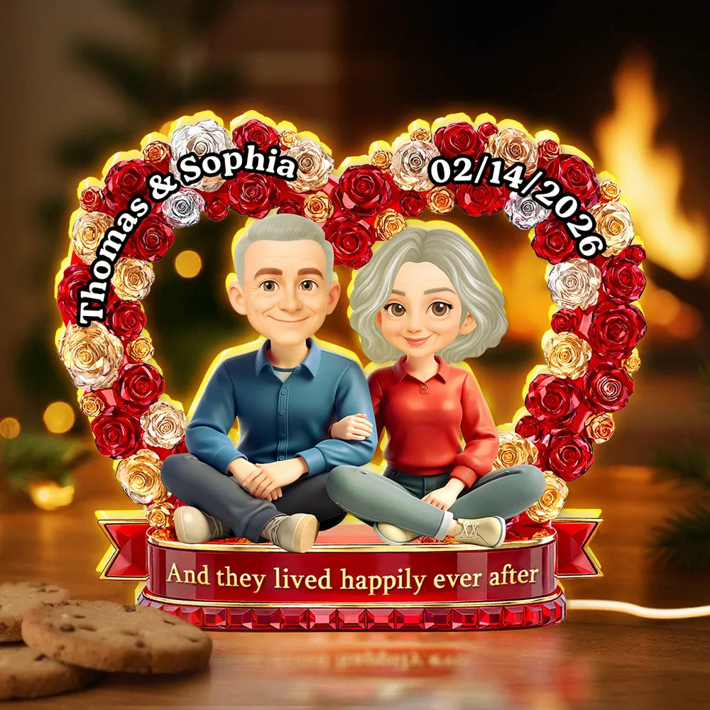 Personalized Acrylic Light Box Flower Heart Couple Night Light for Bedroom or Bookshelf Display, Unique Gift for Couples