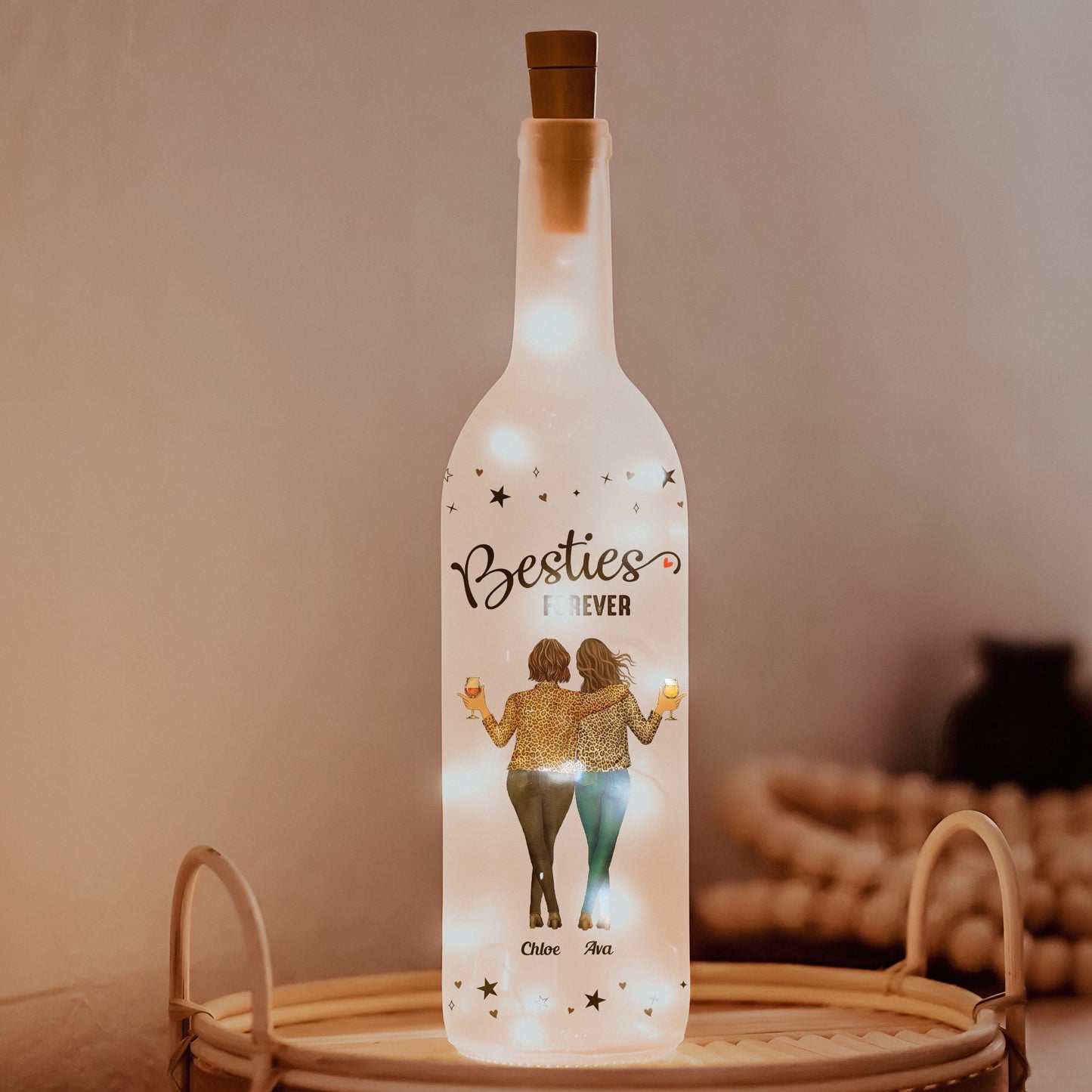 Friendship Bottle Lamp with Clear Print and Twinkling Light Design, Warm Decorative Accent, Gift-Ready for Best Friends and Loved Ones