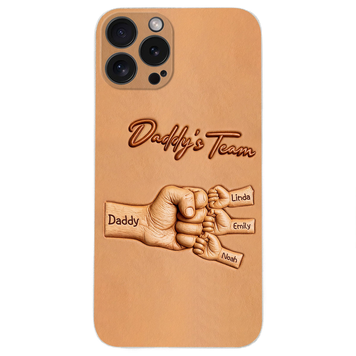 Daddy's Team - Personalized Father 3D Embossed Leather Phone Case