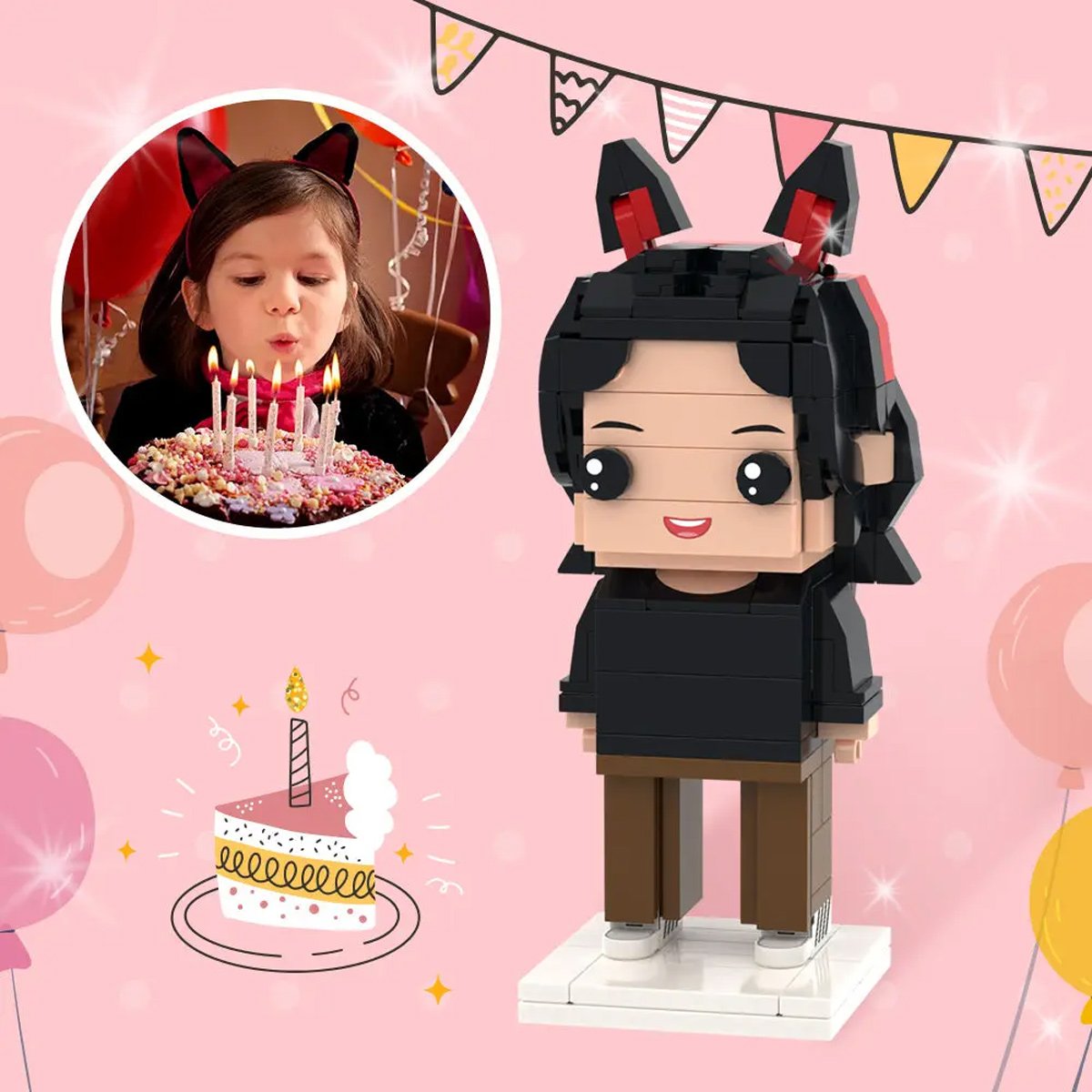 Any Birthday Photo - Personalized Birthday Photo Brick Figures