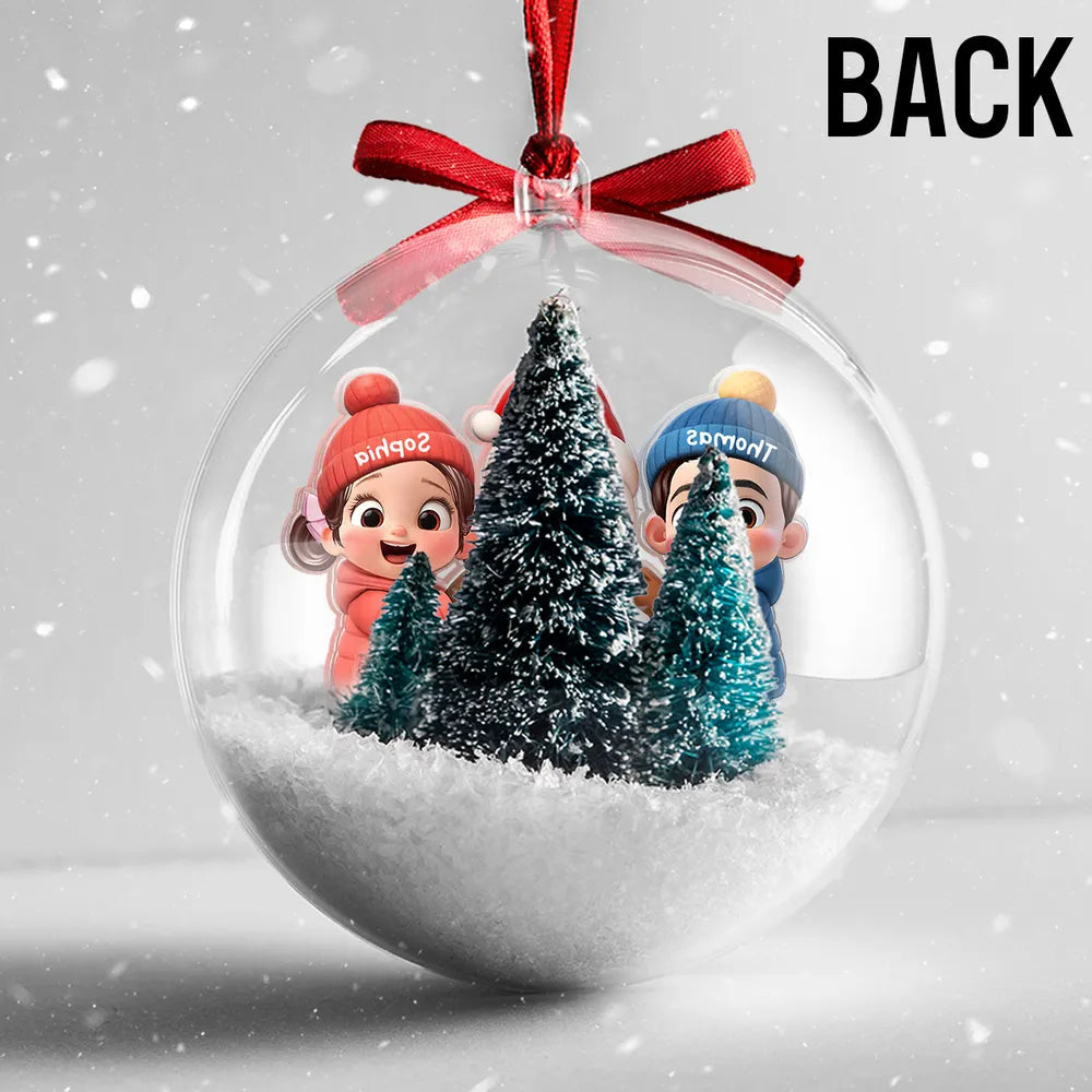 Snow Globe Ornament - Cute 3D Snowman Scene in Clear Acrylic, Easy to Hang, unique gift for Kids & Grandkids