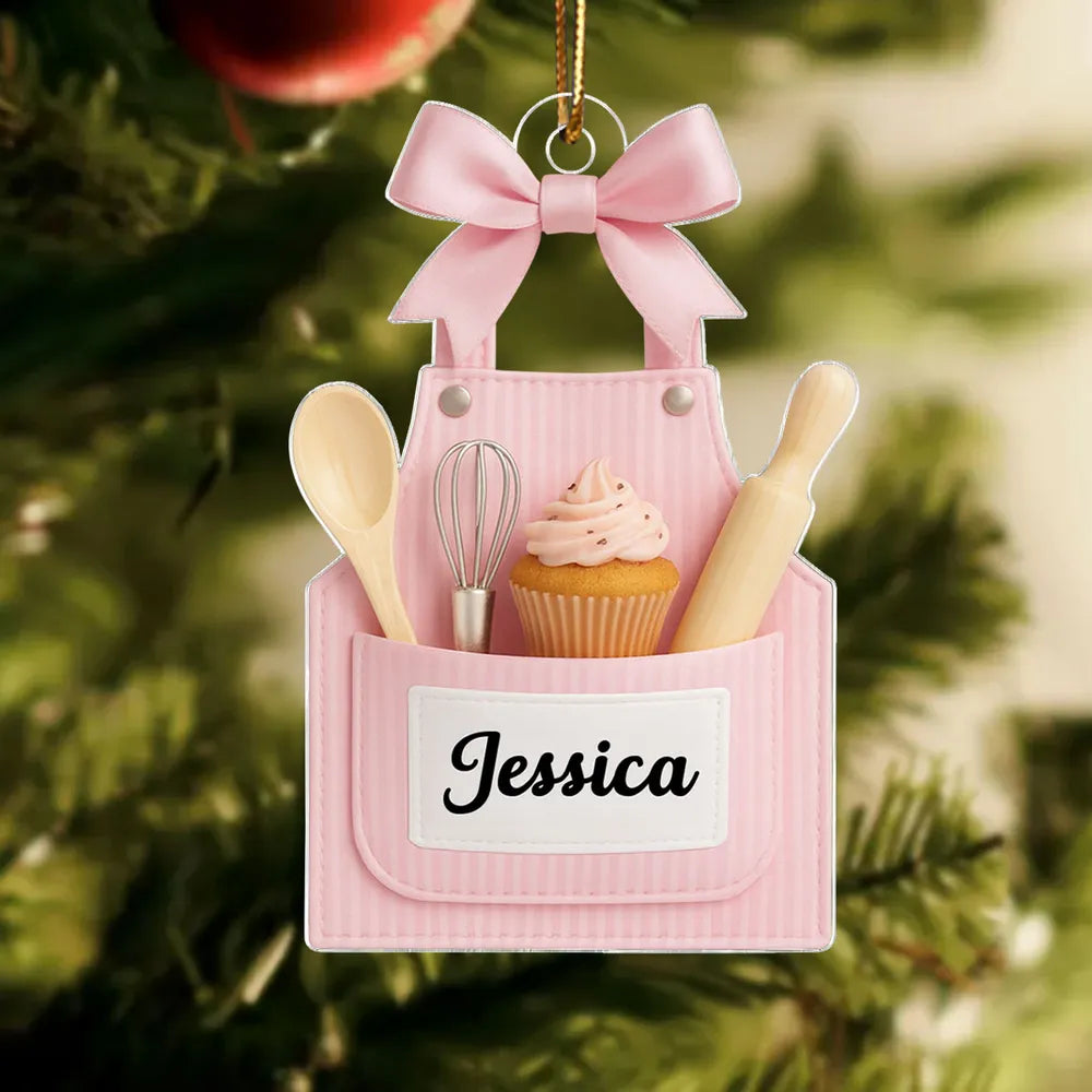 Acrylic Ornament Personalized Sweet Baking Apron with Cupcake Look for Holiday Home Decor, Heartwarming Gift for Her