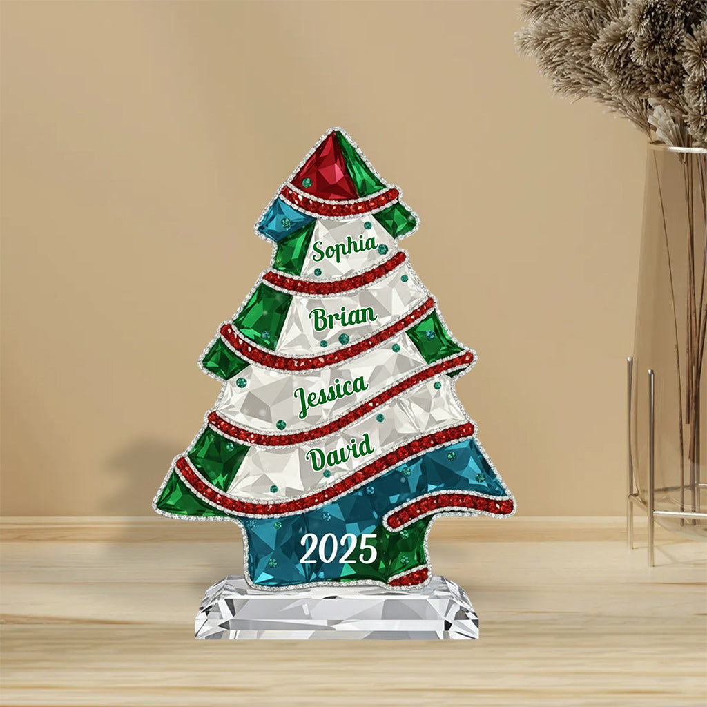 Crystal Tree Merry Christmas - Personalized Family Custom Shaped Acrylic Plaque