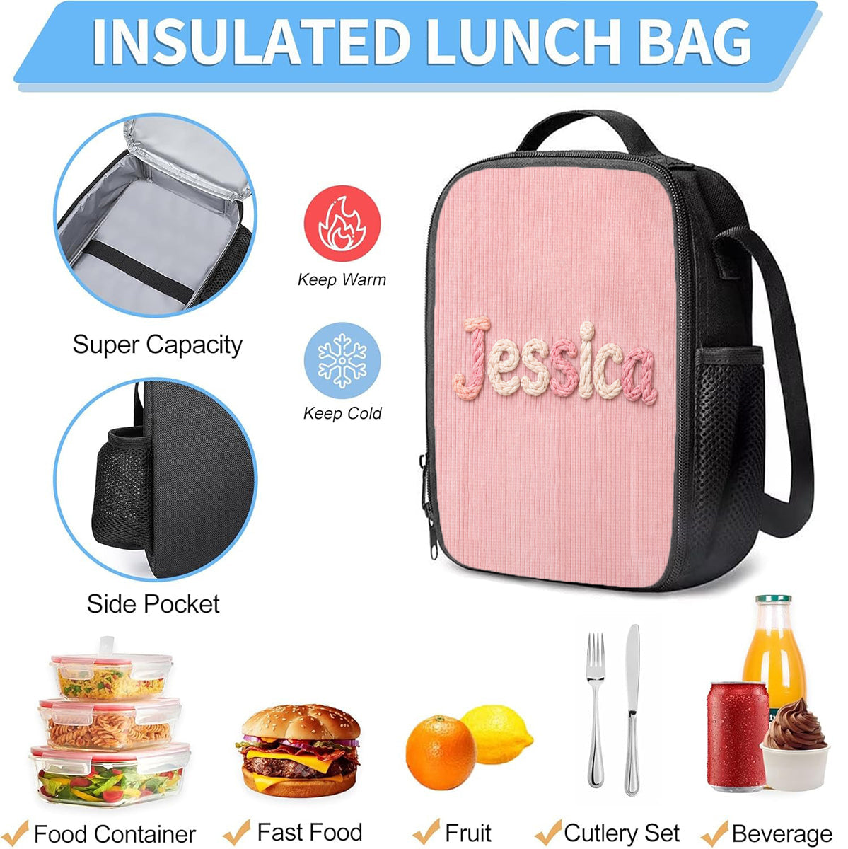 Kid Backpack, Lunch Bag, Pencil Case - Personalized Kid Back-To-School Combo & Plush Brooch