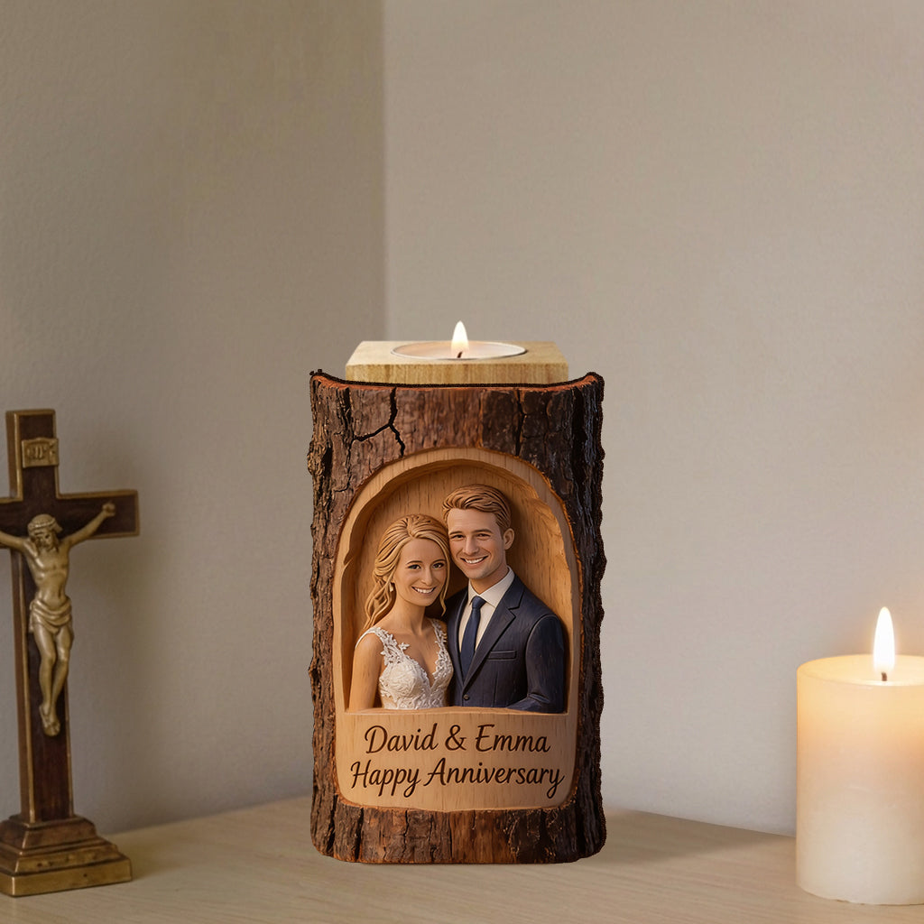 Custom Any Photo Couple Gift - Personalized Couple Custom Shape Wooden Candle Holder