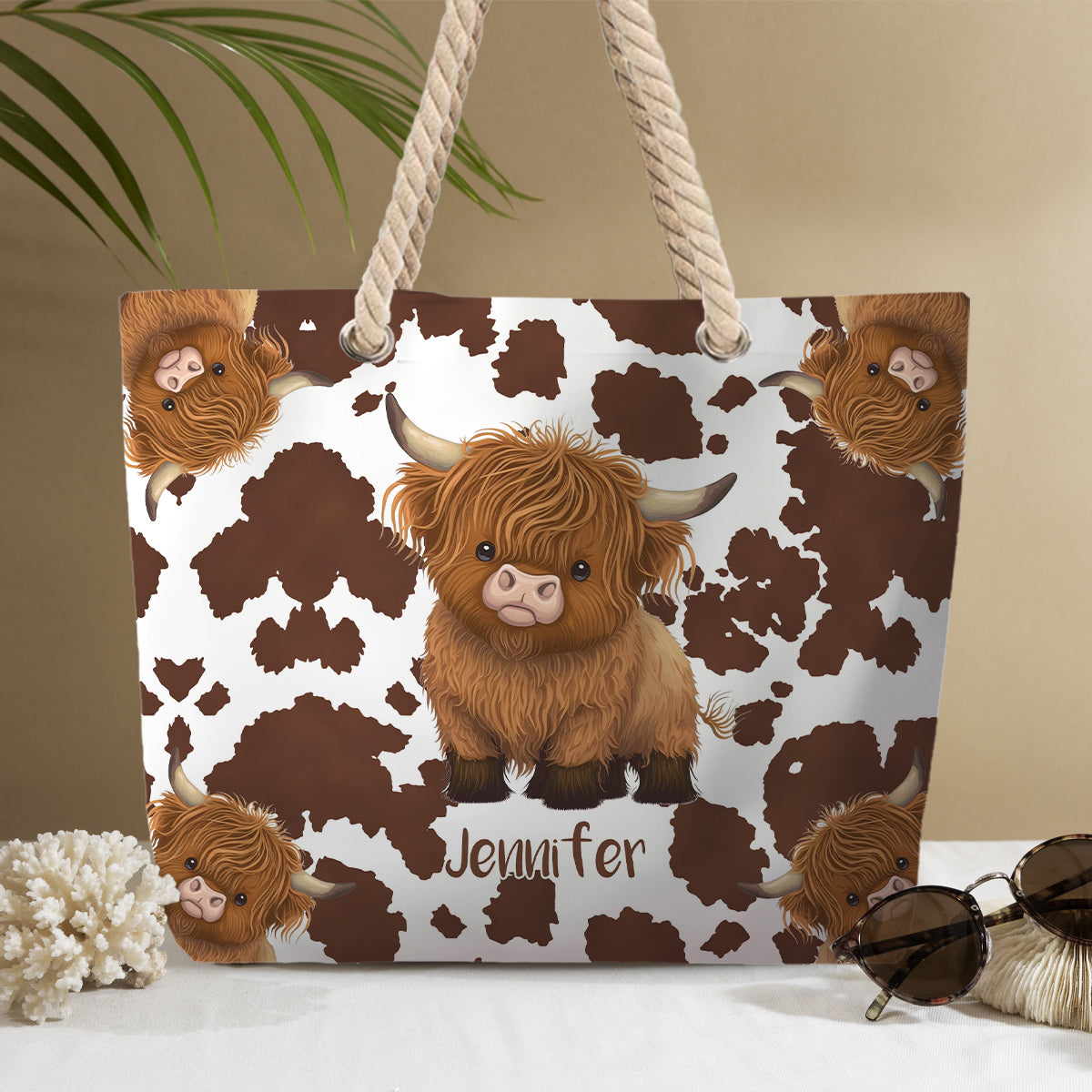 Cute Highland Cow - Personalized Highland Cow Beach Bag