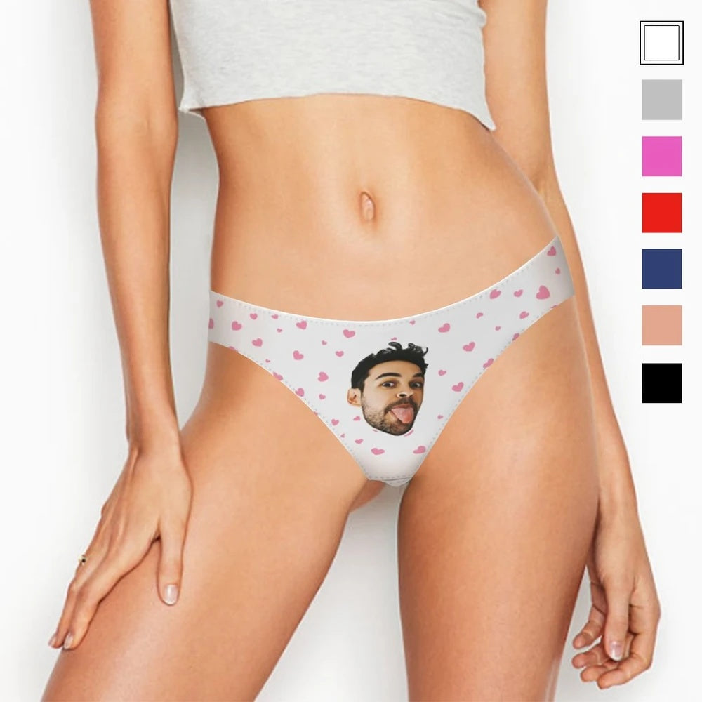 Custom Face Thong Little Heart Women Panties - Personalized Couple Women Panties