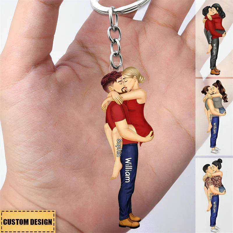 Embrace of Love - Personalized Kissing Couple Acrylic Keychain - Perfect for Valentine's & Anniversary Celebrations
