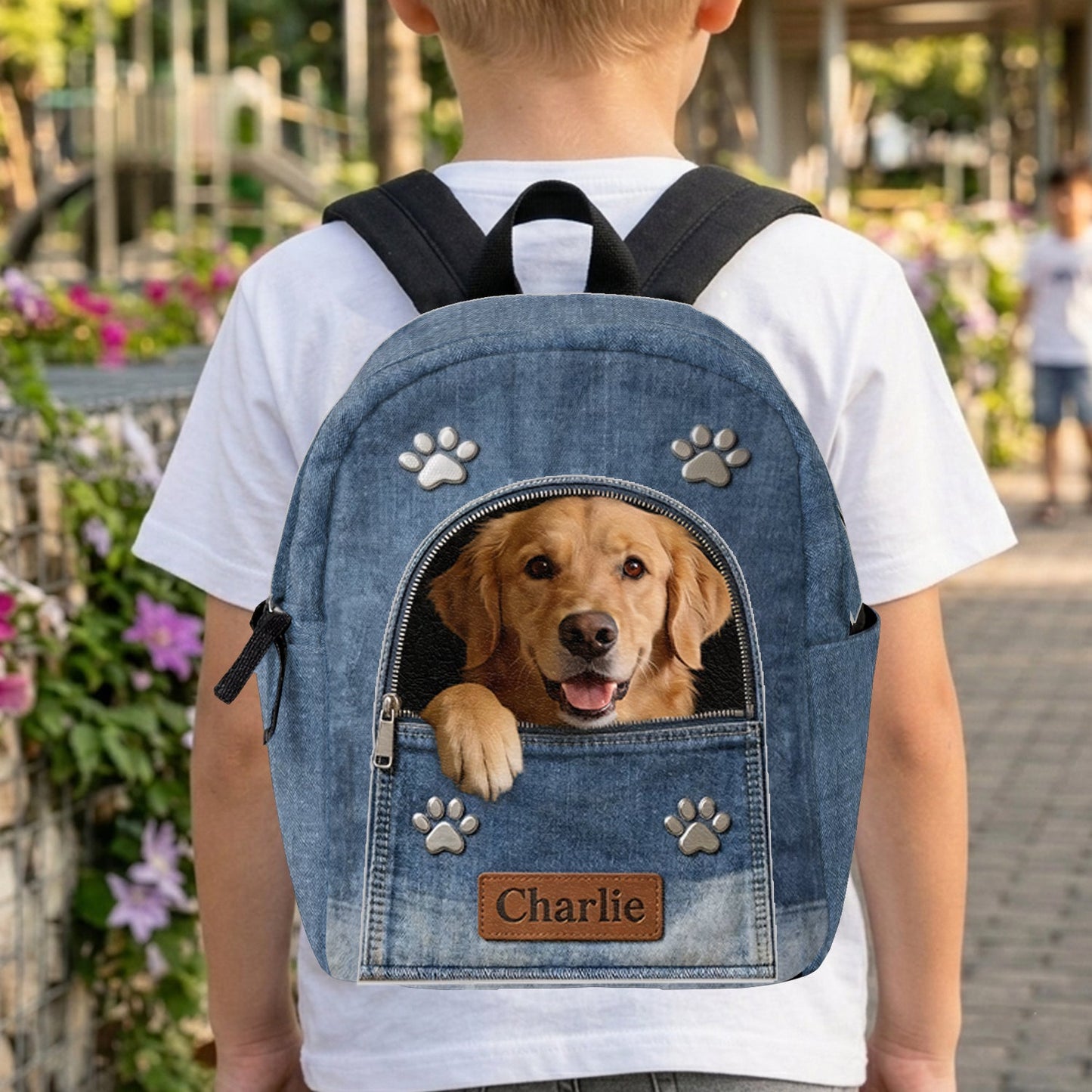 Any Photo Personalized Denim Dog Backpack - Personalized Dog Changeable Leather Patch Backpack