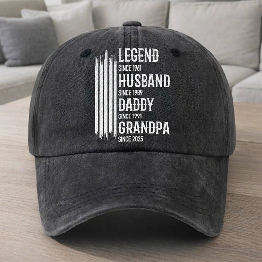 Personalized Washed Denim Baseball Cap 'Legend Husband Daddy Grandpa' Vintage Look Casual Gift for Dad