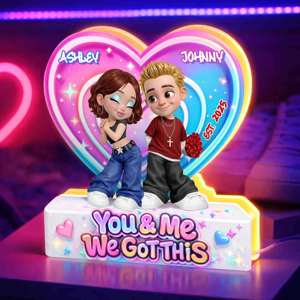 Personalized You & Me We Got This Heart Acrylic Light Box, Cute Cartoon Couple Bedroom Glow, Unique Gift for Him or Her