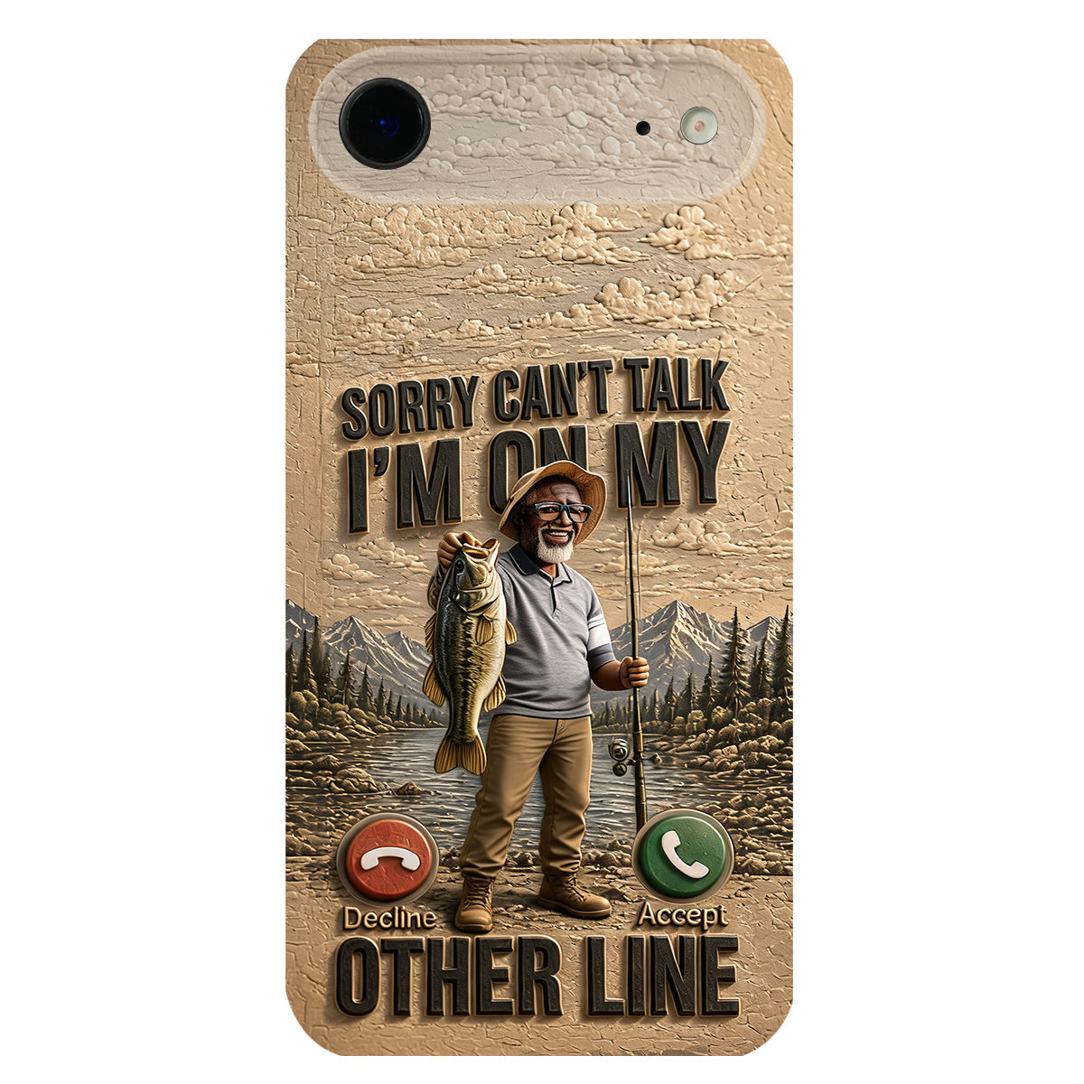 I'm On My Other Line, Fishing Lover Gift - Personalized Fishing 3D Embossed Leather Phone Case