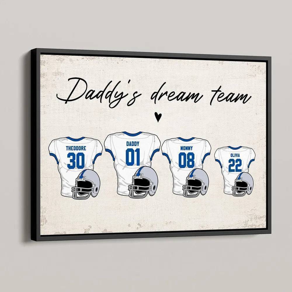 Daddy's Dream Team American Football Personalized Poster or Canvas, Perfect Father's Day Gift for Dad, Grandpa, Husband