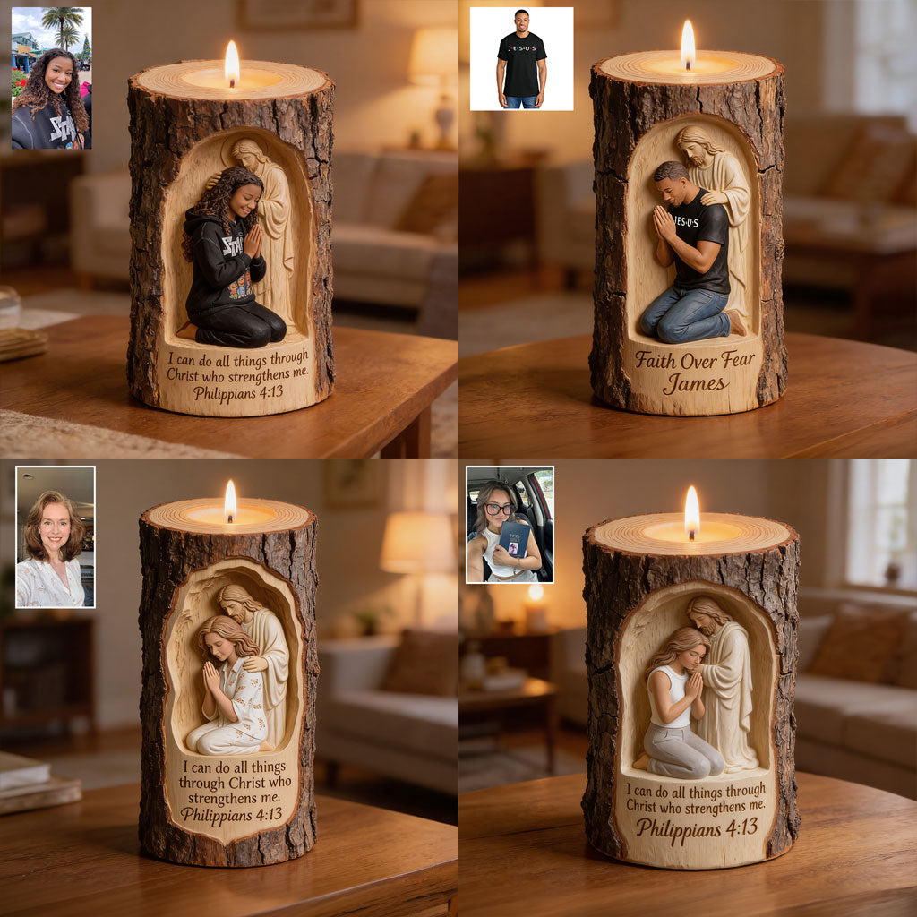 Faith Over Fear - Personalized Christian Custom Shape Wooden Candle Holder