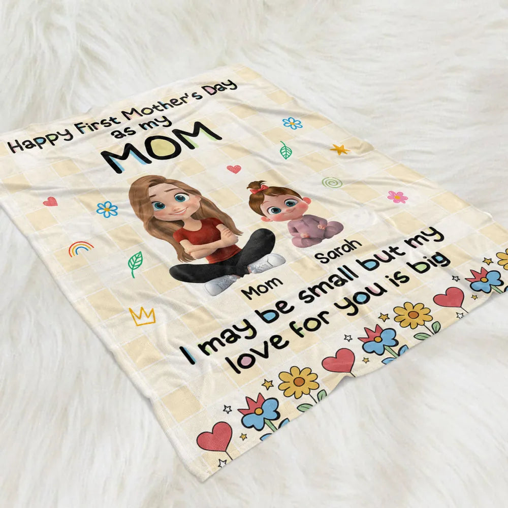 Happy First Mother's Day Personalized Fleece Blanket, Sweet Mom and Baby Illustration, Cozy Keepsake Gift for New Moms