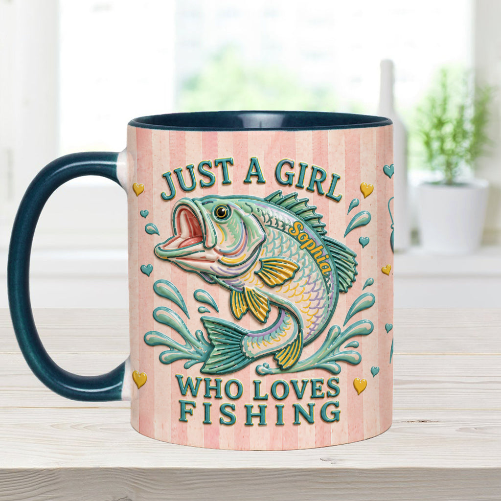 Just A Girl Who Loves Fishing - Personalized Fishing Accent Mug With Gift Box