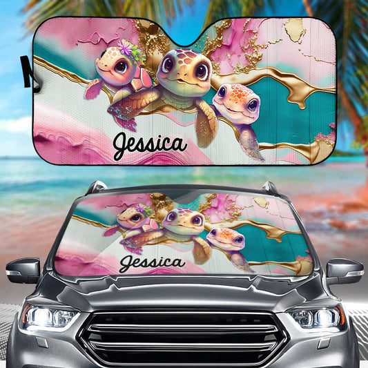 Cute Pink Turtle - Personalized Turtle Car Sunshade