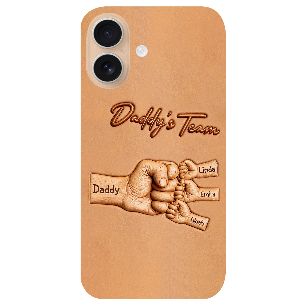 Daddy's Team - Personalized Father 3D Embossed Leather Phone Case