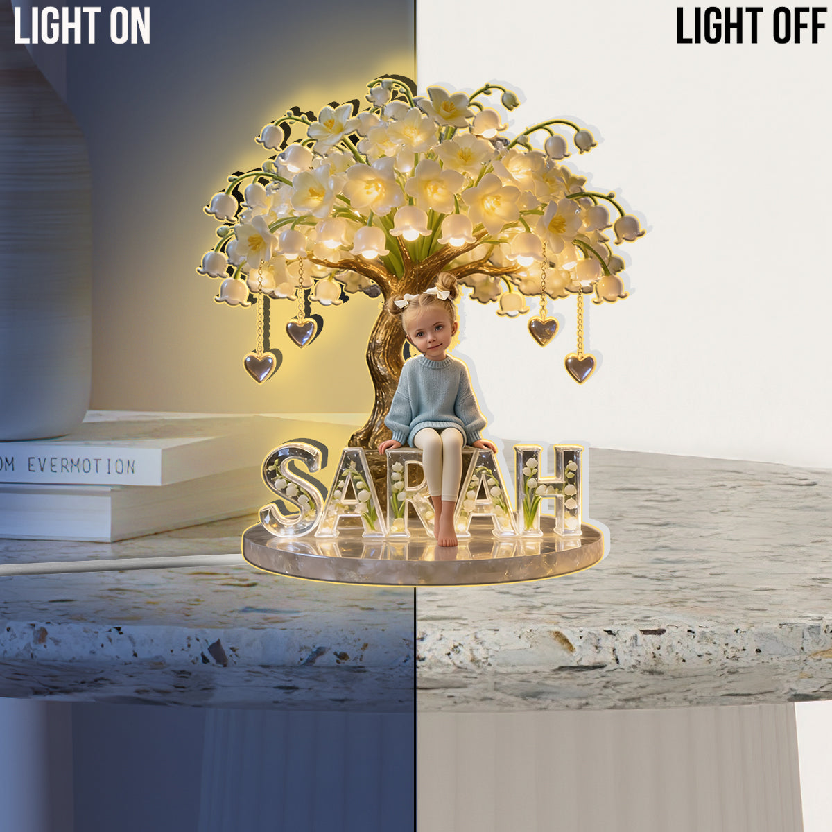 Custom Any Photo & Birthmonth Flower - Personalized Kid Acrylic LED Night Light