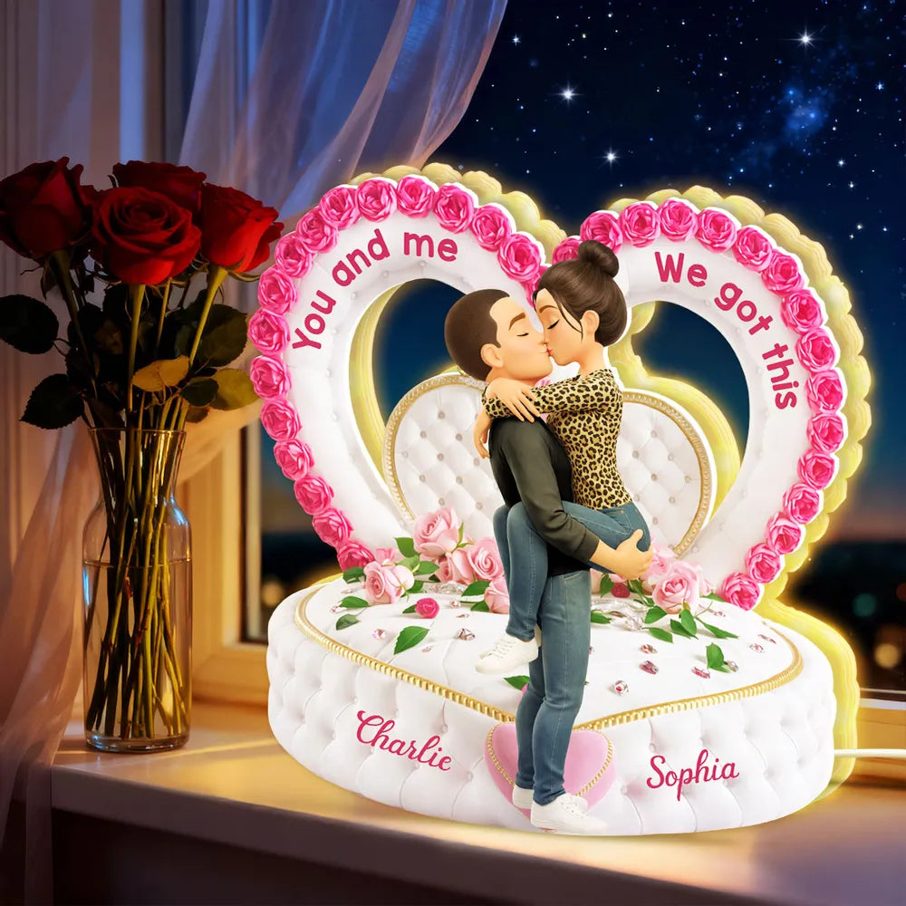 Personalized Acrylic Light Box Romantic Heart Couple Kissing with Roses Bedroom Decor Unique Gift for Her or Him