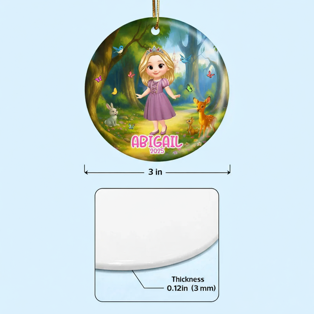 Ceramic Ornament with Princess Fairytale Design, Enchanted Forest Scene with Animals, Heartwarming Keepsake and Perfect Gift for Children