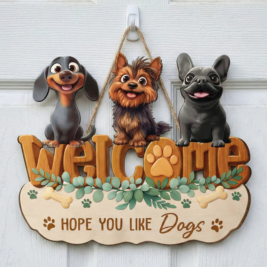Hope You Like Dogs Wooden Sign, Personalized Dog Lover Decor With Paw Print And Greenery, Funny Unique Gift