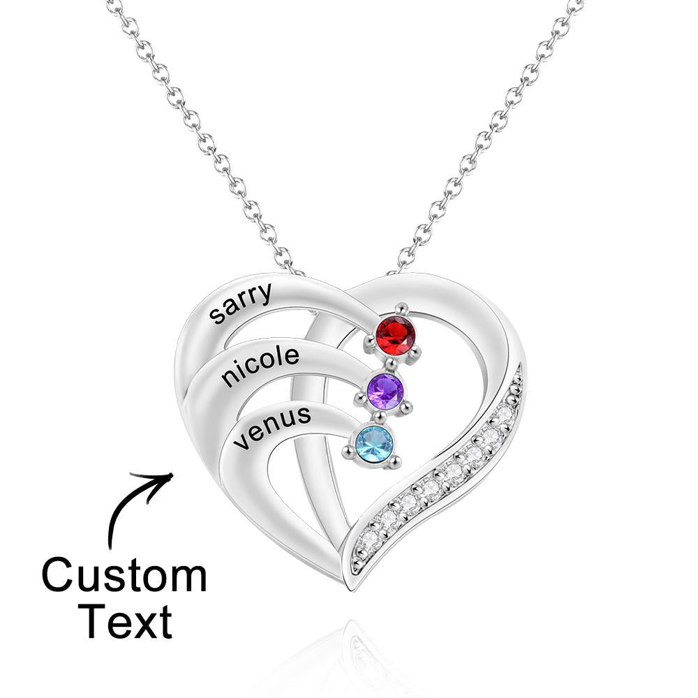Love By Heart - Personalized Family Names Heart Shaped Necklace With Birthstone