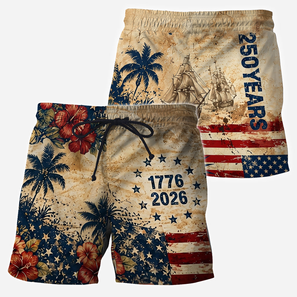 250 Years Vintage US Independence Day Aloha Shirt & Pants Set - Personalized Independence Day/ 4th of July Hawaiian Shirt & Men Shorts