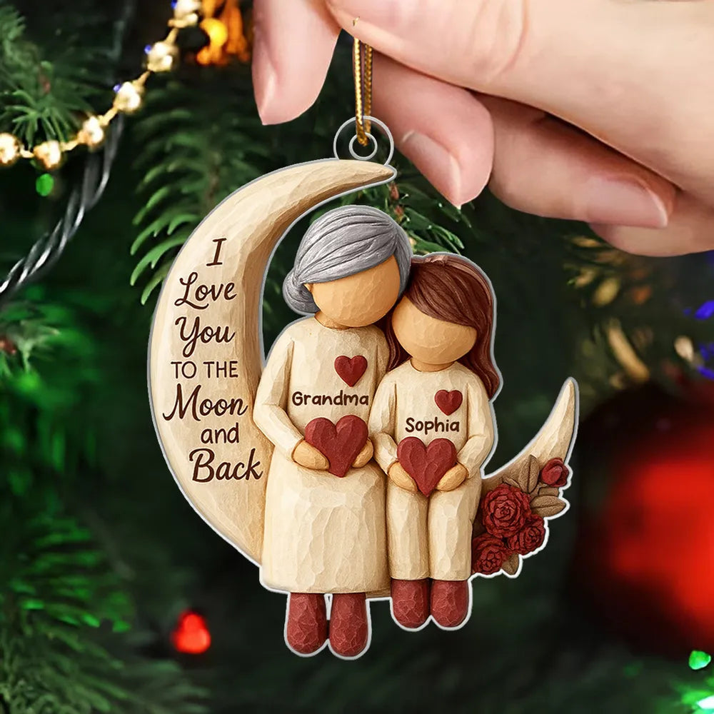 Grandma Grandkids on Moon - Personalized Acrylic Ornament - Heartfelt Christmas Gift for Grandma, Grandkids
